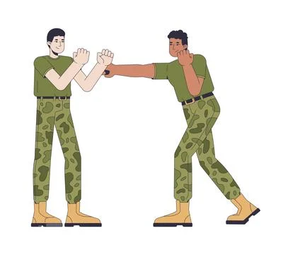 Military hand-to-hand combat training 2D vector illustration Stock Illustration