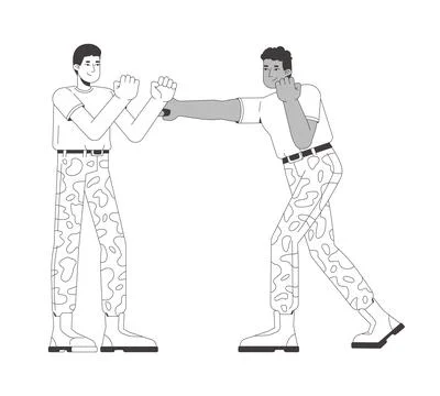 Military hand-to-hand combat training flat line illustration Stock Illustration