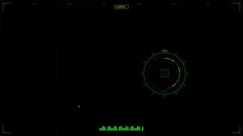 Military heads up display for sci fi war video scene with targeting and radar Stock Footage 328343147
