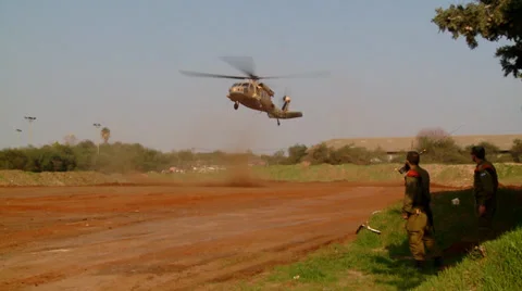 Military helicopter landing Stock Footage