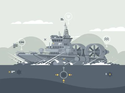 Military hovercraft armed Stock Illustration
