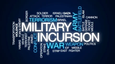 Military incursion animated word cloud, text design animation. Stock Footage 78990315
