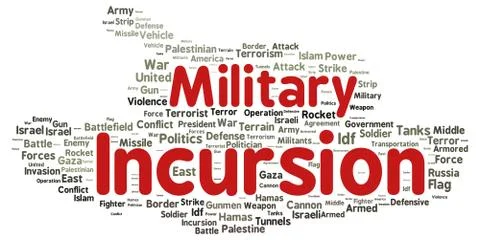 Military incursion word cloud shape Stock Illustration