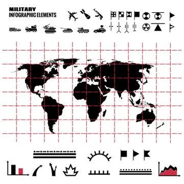 Military infographics elements with world map and icons Illustrazione stock