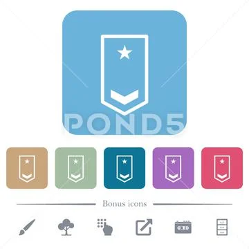 Military insignia with one chevron and one star white flat icons on ...