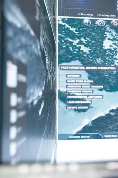 Military interface displayed on command center wall Stock Photos