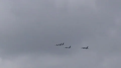 Military jets in formation Stock Footage 150398856