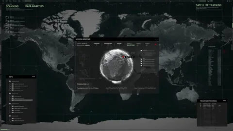 Military Location Tracking Process Via High Tech Global Spy Control Interface Stock Footage 256031670