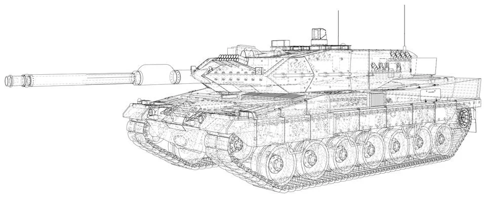 Military machine technical wire-frame. EPS10 format. Vector created of 3d Stock Illustration