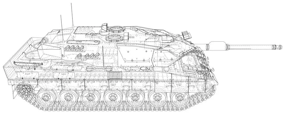 Military machine technical wire-frame. EPS10 format. Vector created of 3d 스톡 일러스트