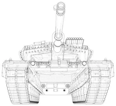 Military machine technical wire-frame. EPS10 format. Vector created of 3d Stock Illustration