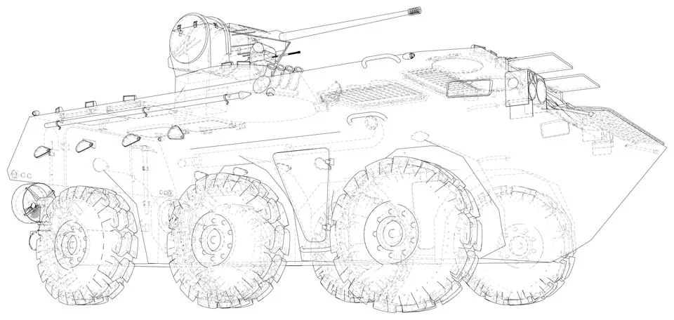 Military machine technical wire-frame. EPS10 format. Vector created of 3d Illustrazione stock