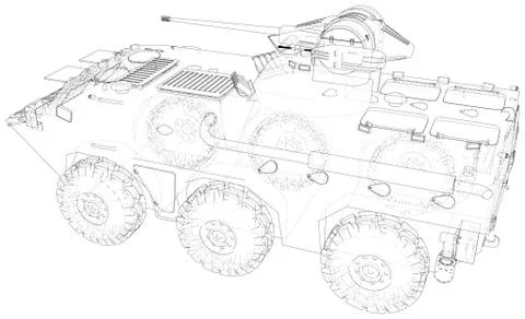 Military machine technical wire-frame. EPS10 format. Vector created of 3d Stock Illustration