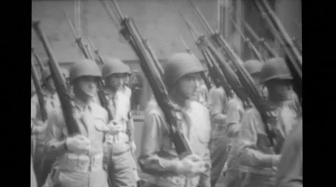 Military men in a parade Stock Footage 39932579