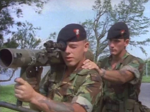 Military men receiving training with rocket launcher Stock Footage 79877568