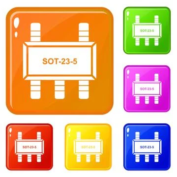 Military microchip icons set vector color 스톡 일러스트