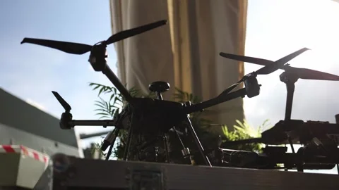 Military multirotor drones with cameras and sensors for surveillance and reconna Stock Footage 346451531