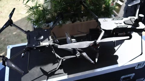Military multirotor drones with carbon fiber frames and propellers for tactical  Stock Footage 346451526