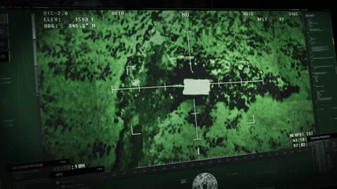 Military night vision operation interface locating the enemy tank in the forest Stock Footage 171918145