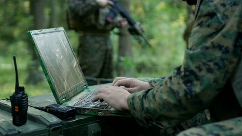 Military Operation in Action, Soldiers Using Military Grade Laptop. Stock Footage 82108703