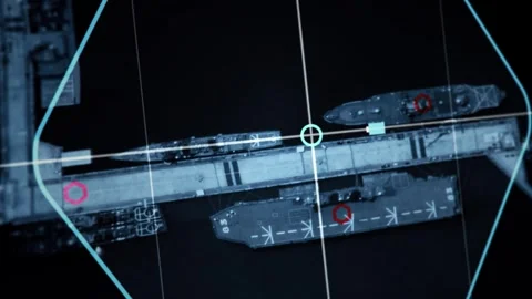 Military Operation Control Discovers Enemy Ships By High Tech Tracking Satellite Stockbeeldmateriaal 320052691