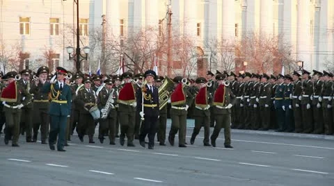 Military orchestra during parade Видео 11237853