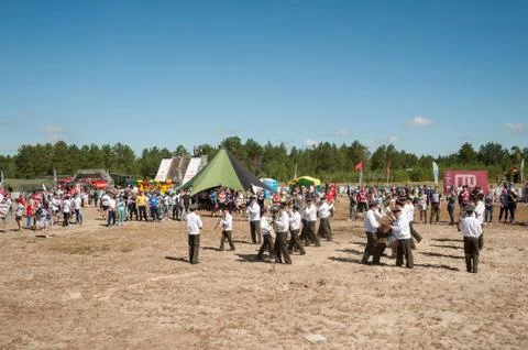 Military orchestra playing on show program. Tyumen Fotos de archivo