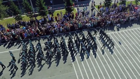 The military parade. Aerial photo Stock Footage