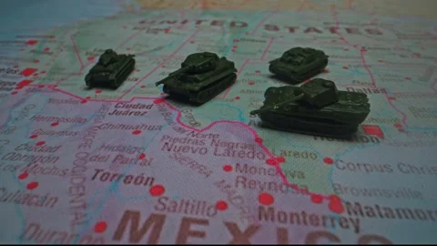 Military patrol and border security on USA Mexico map. Stock Footage 330063088