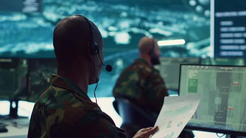 Military personnel execute electronic intelligence gathering missions Video stock 277664365