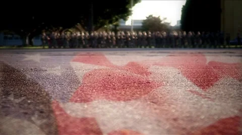 Military Procession march flag Stock Footage 974179