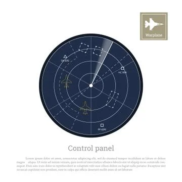 Military radar. Control panel for army aviation. Screen with map Stock Illustration