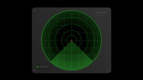 Military radar system instrument panel with rotating green scan beam animation Stock Footage 345970482