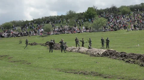 Military reconstruction. Editorial Stock Footage 25851154