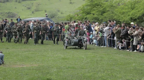 Military reconstruction. Editorial Stock Footage 25863119