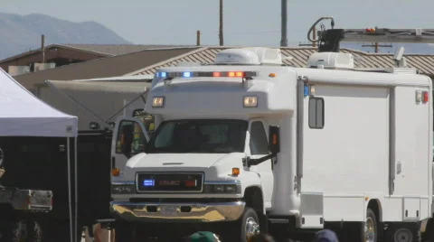 Military rescue van with police lights Stock Footage