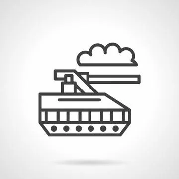 Military robot black line vector icon Stock Illustration