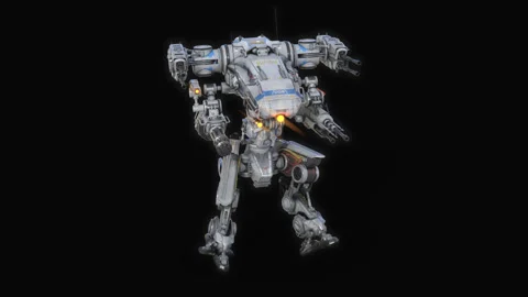 The military robot is going menacingly,loop,animation,transparent background Stock Footage 89031136