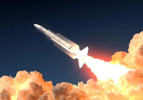 Military Rocket Launch In The Clouds Of Fire Illustrazione stock
