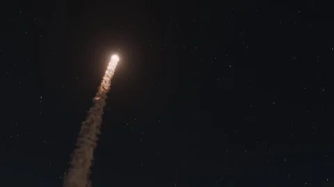 Military rocket launch over night desert landscape with dynamic smoke trail.. Stock-Footage 311848778