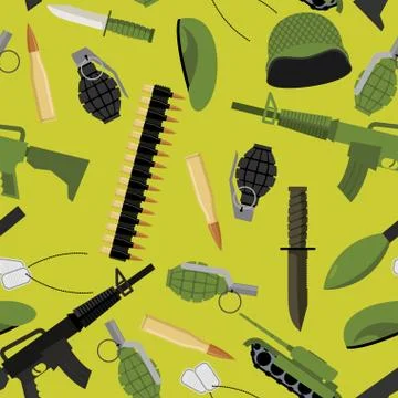 Military seamless pattern. Army background objects. Weapons and ammunition te イラスト素材