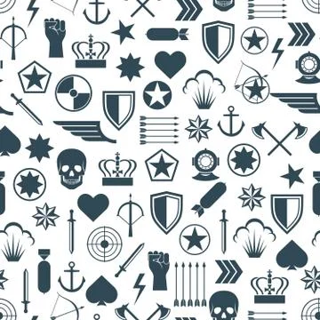 Military seamless pattern with flat army elements Illustrazione stock