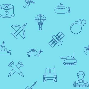 Military seamless pattern in line style Illustrazione stock