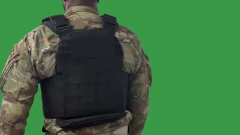 Military Security Guard on Green Screen   Stock Footage 345823230