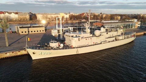 Military ship in the port Stock Footage 159282053