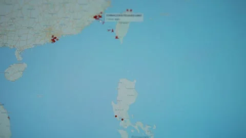Military ship tracking on world map online on computer screen. Military ships on Stock Footage 272603983