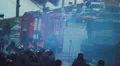Military situation armed trained men lined up winter street riot HD Footage