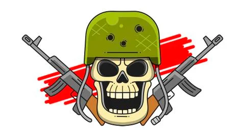Military Skull In A Hard Hat With Machine Guns On A White Background Stock Illustration