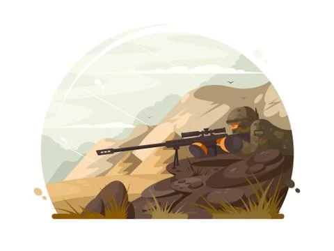 Military sniper lies in wait Stock Illustration