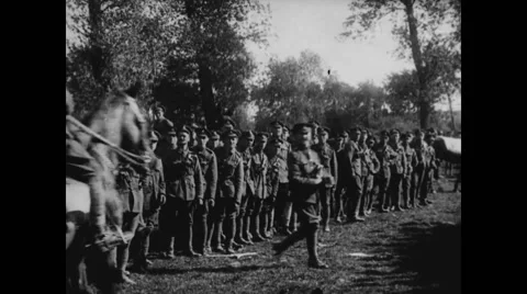 Military soldier and officers watching horse parade Stock Footage